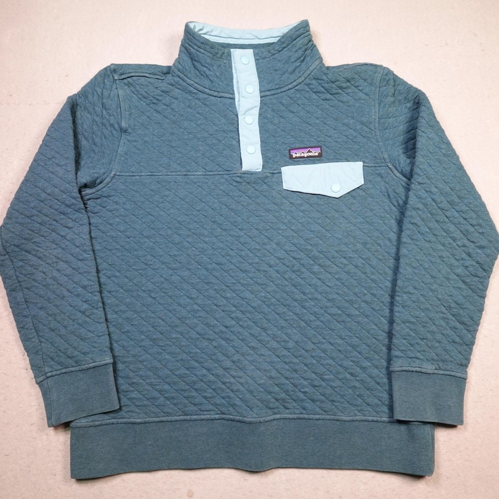 Patagonia Sweatshirt Womens Small Blue Organic Cotton Quilted Snap-T Pullover